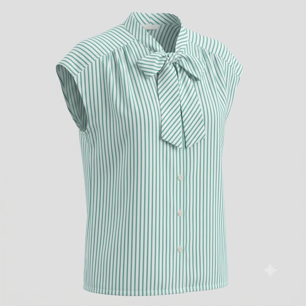 VINTAGE LADY BLAIR BUTTON UP BOW BRIGHT STRIPED EVERYDAY CASUAL CLASSIC